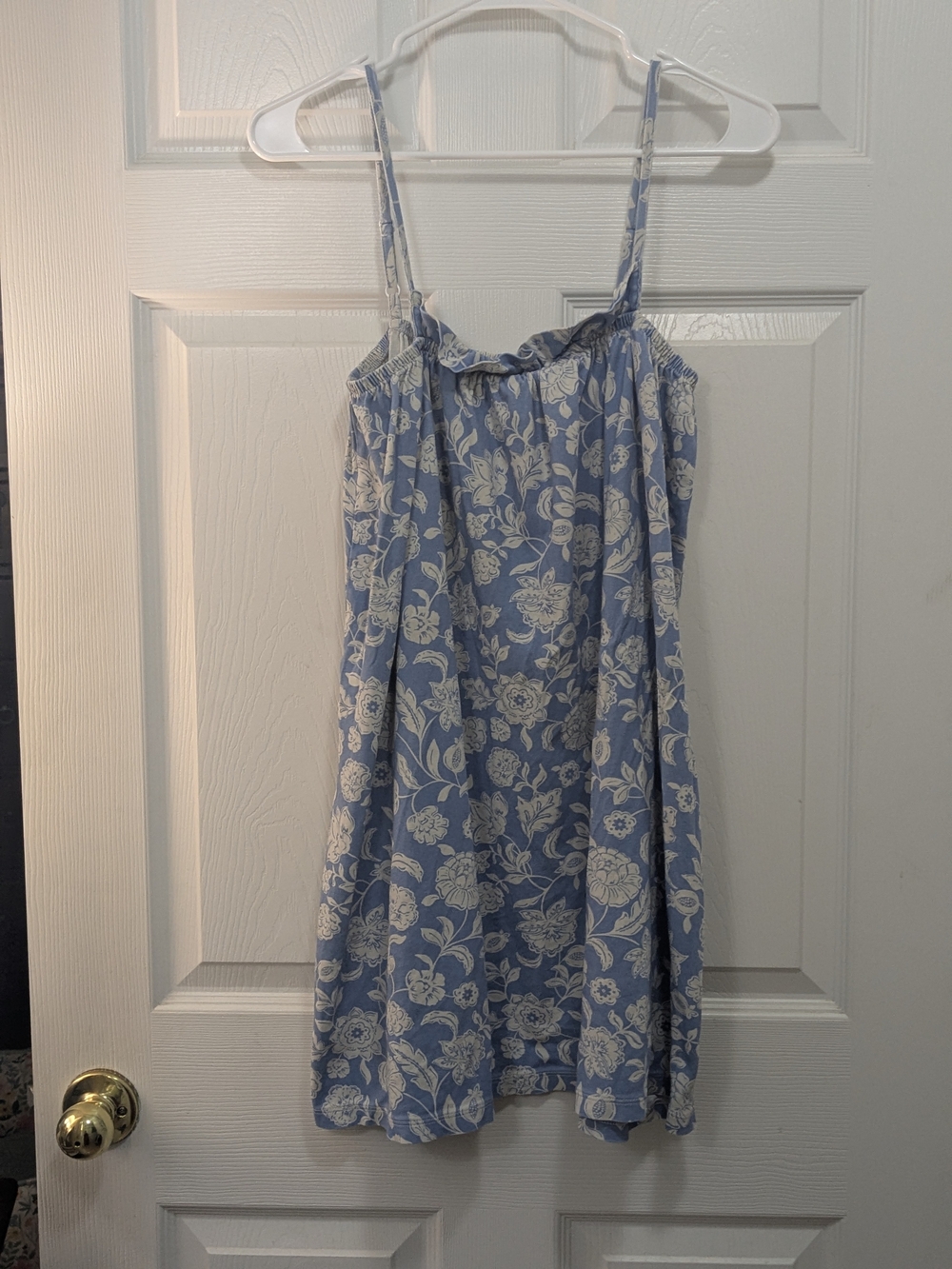 Light Blue Floral Sundress with White Flower Print